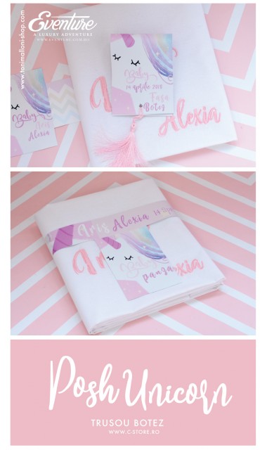 Trusou de botez pentru fetite modern cu unicorni, Posh Unicorns 6